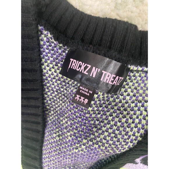 Dolls Kill  Size XXS TRICKZ N' TREATZ SPOOKED STRAIGHT OVERSIZED CARDIGAN 💚💜 - Picture 3 of 8